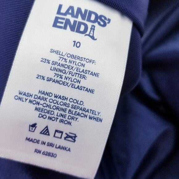 Lands' End High Waisted Bikini Bottoms Control Deep Sea Navy Tropic Palm Size 10 - Picture 4 of 5